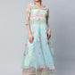 Ahalyaa Women Sea Green Organza Romantic Florals Kurta Palazzo Set | Swadesiicart