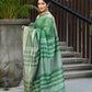 Beatitude Green Cotton Stripes Border Handloom Saree