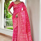 Vishnu Weaves Women's Rani Handloom Raw Silk Thread Weaving Saree with Blouse - Swadesiicart