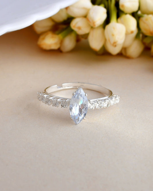 VOJ white CZ-detail Stainless Steel Cubic Zirconia Silver Plated Adjustable Finger Ring | Swadesiicart