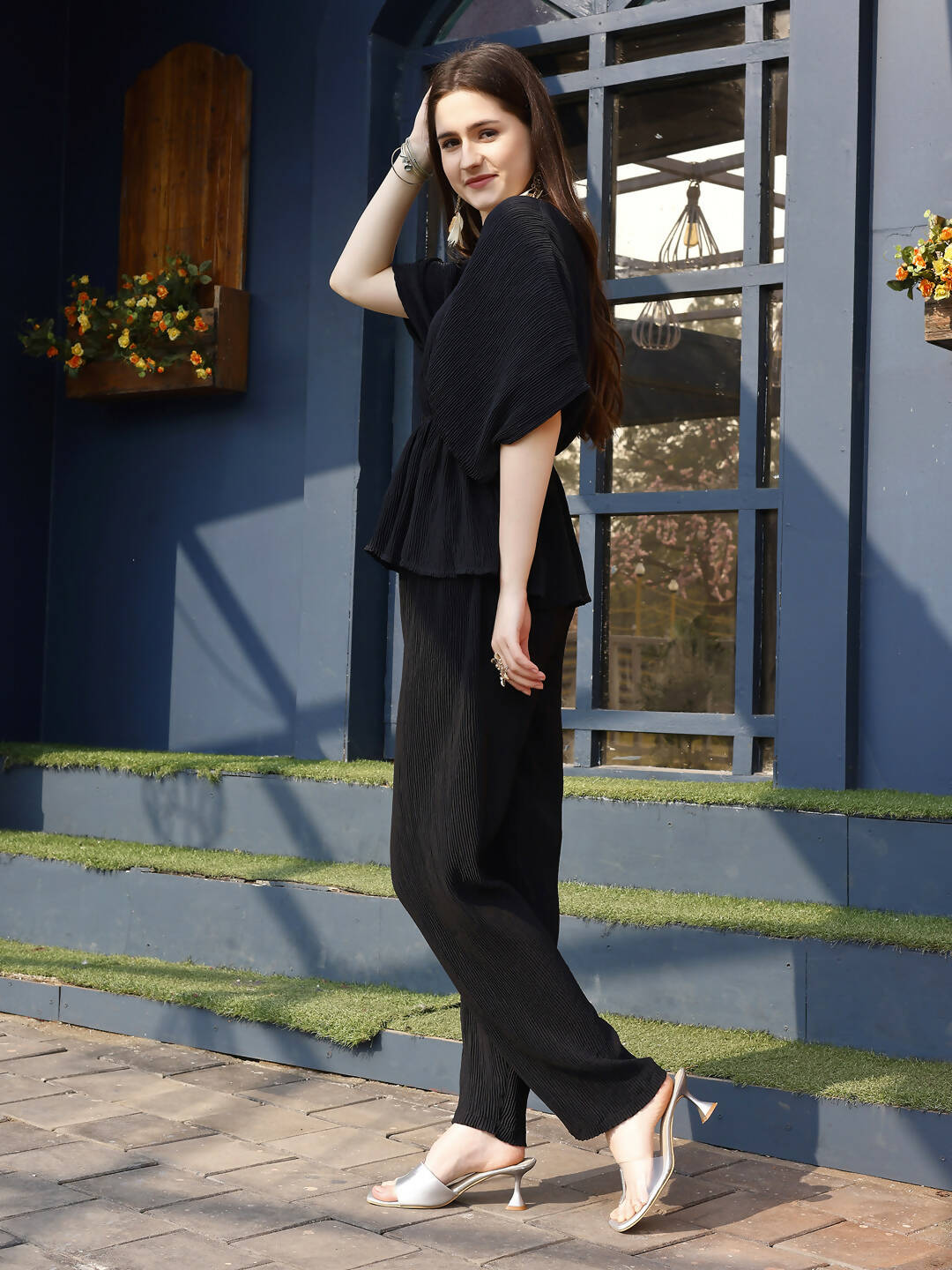 Black Crush Plain Top with Matching Bottom - Eesha - Swadesiicart