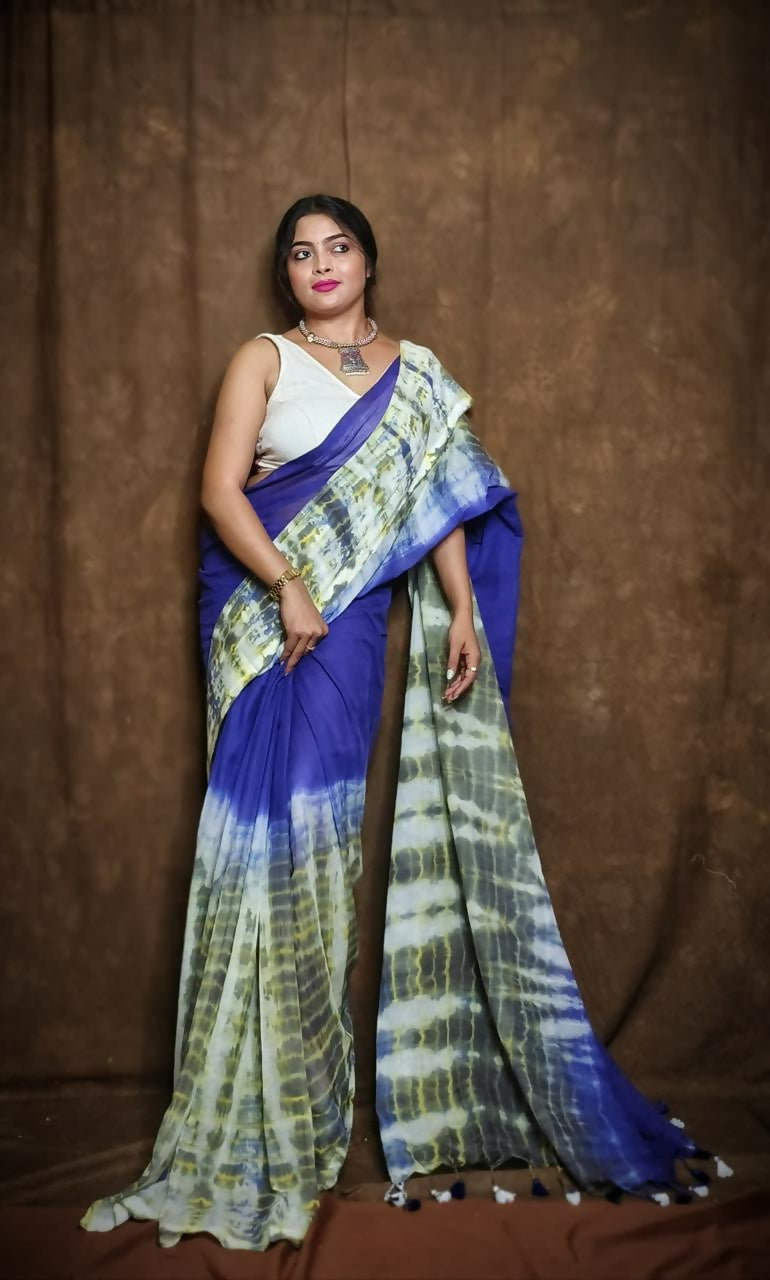 Exclusive Collection Violet Black Beautiful Super Soft Most Comfortable Pure Mul Cotton Saree - Swadesiicart