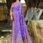 Joban Fashion Dark Lilac Crepe Chiffon Pure Handloom Banarasi Silk Saree | Swadesiicart