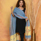 Very Much Indian Handloom Pure Cotton Paithani Dupatta - Powder Blue | Swadesiicart