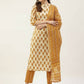 FIORRA Women's Yellow Cotton Straight Kurta Pant With Dupatta - Swadesiicart