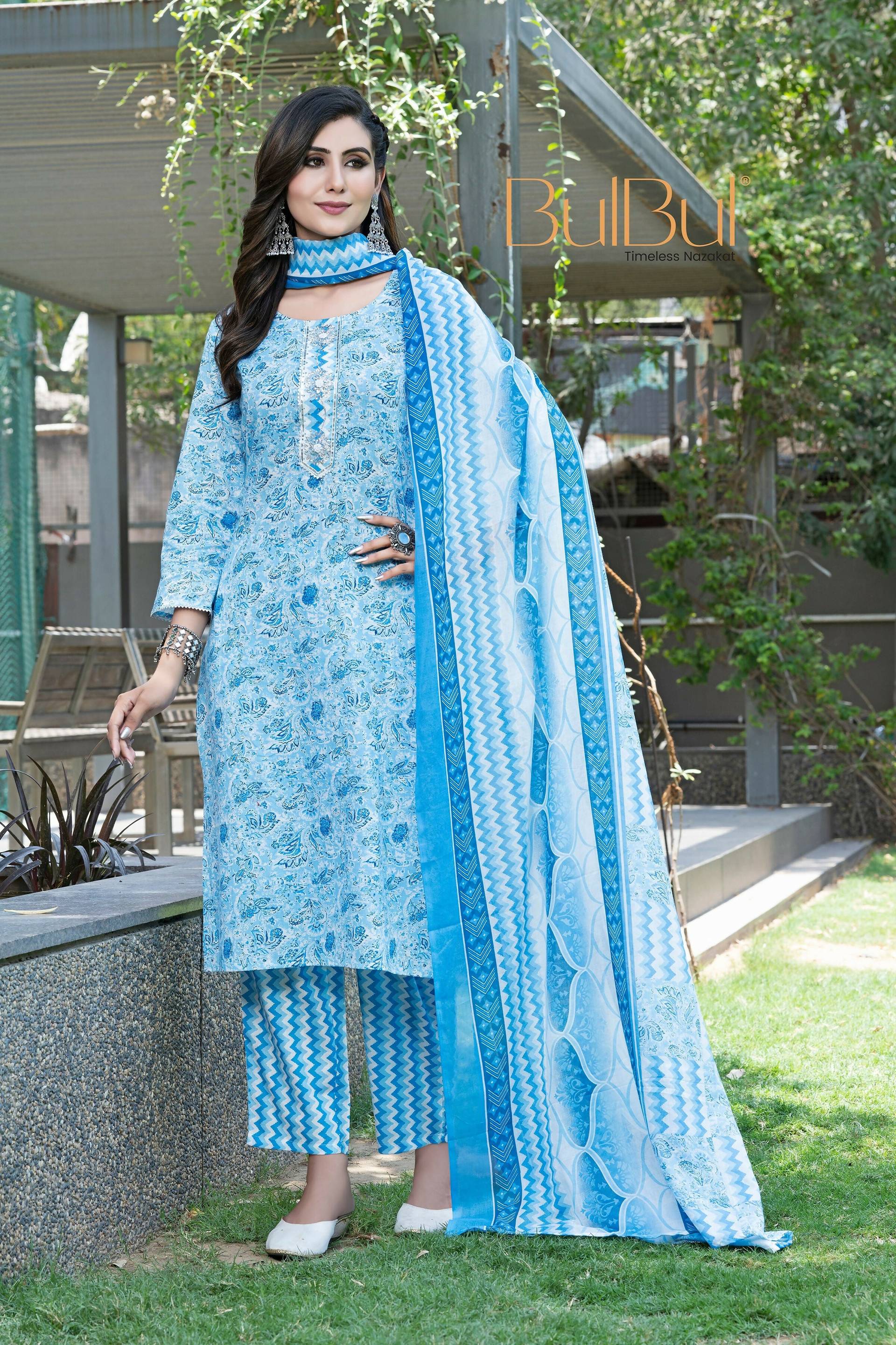 BulBul Fashionista Blue Cotton Kurta Set with Dupatta - Swadesiicart