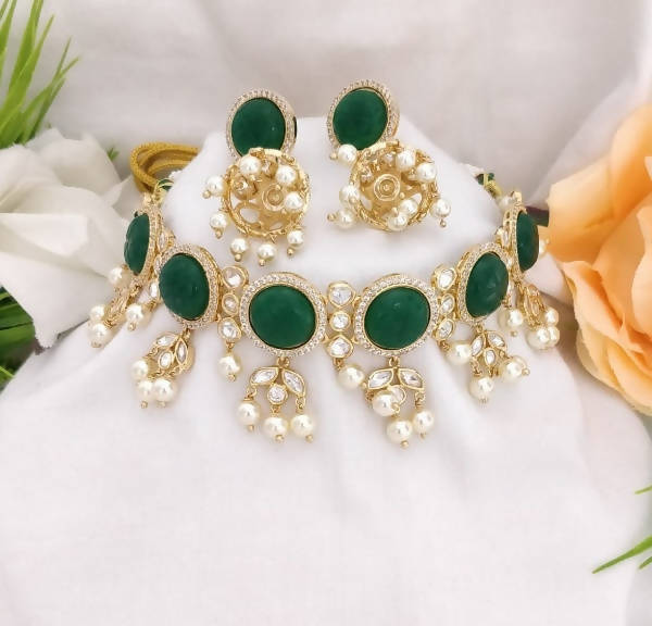 Khavi Arts Designer Pearl Choker-Green | Swadesiicart