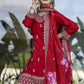 The52 Red Women's Gorgeous Embroidered Vichitra Silk Fabric Straight Kurta, Sharara and Dupatta Set - Swadesiicart