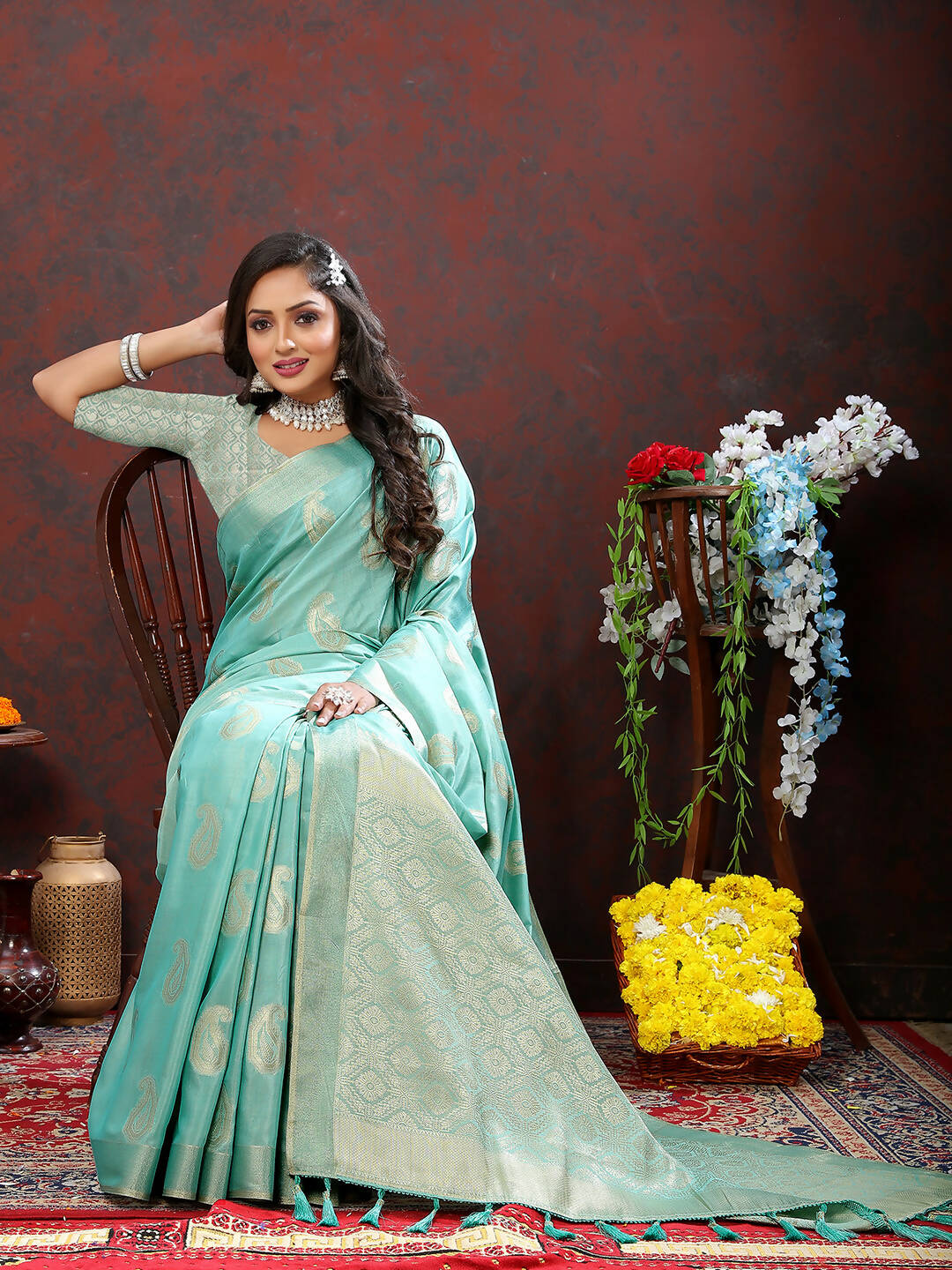 Lorenvalley Fashion Skyblue Cotton Woven Design with Zari Weaving Design Saree - Swadesiicart