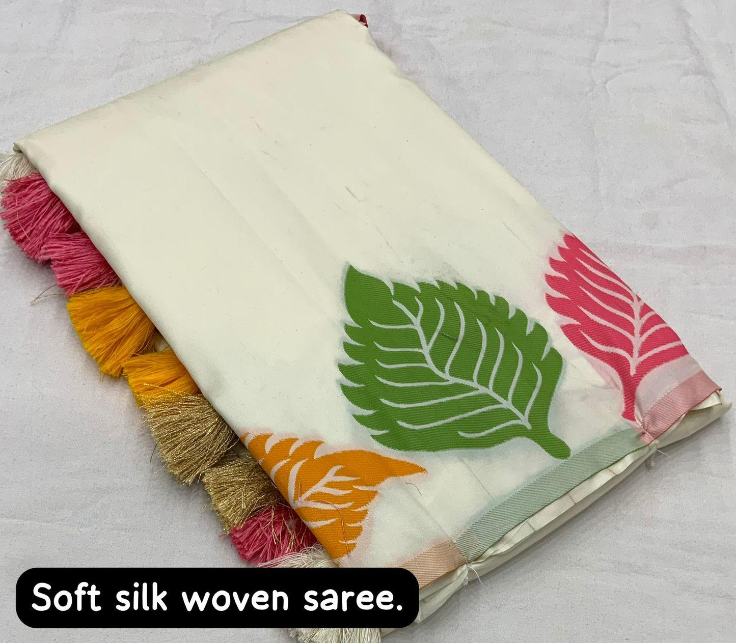 White Pure Silk Woven Design Saree with Unstitched Blouse - Hiral Fashion | Swadesiicart