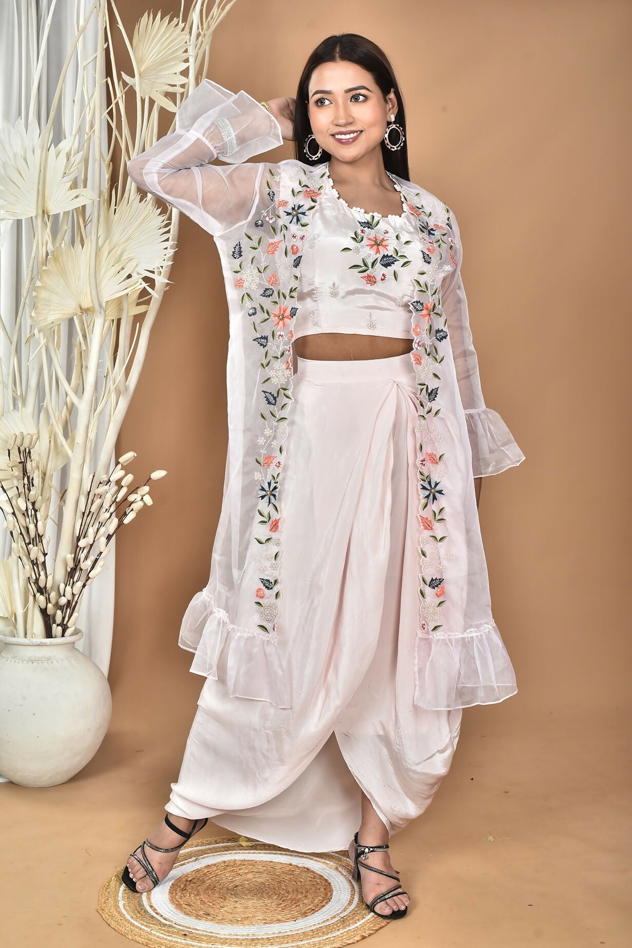 Morchari Women Hand Embroidery Crop Top-Light Pink - Swadesiicart