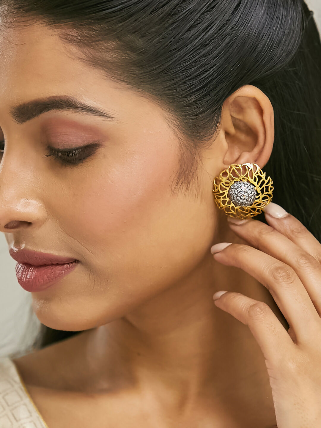Nuyug 22k Gold Plated Filigree Statement Studs | Swadesiicart