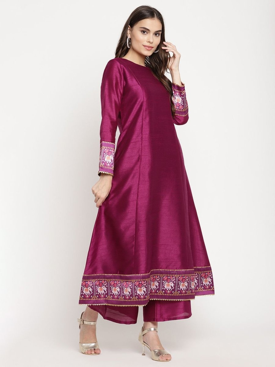 Ahalyaa Women's Purple Poly Silk Solid Kurta Palazzo Set With Dupatta | Swadesiicart