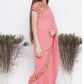 Little Bansi Floral Print Ready To Wear Saree And Floral Blouse - Coral | Swadesiicart