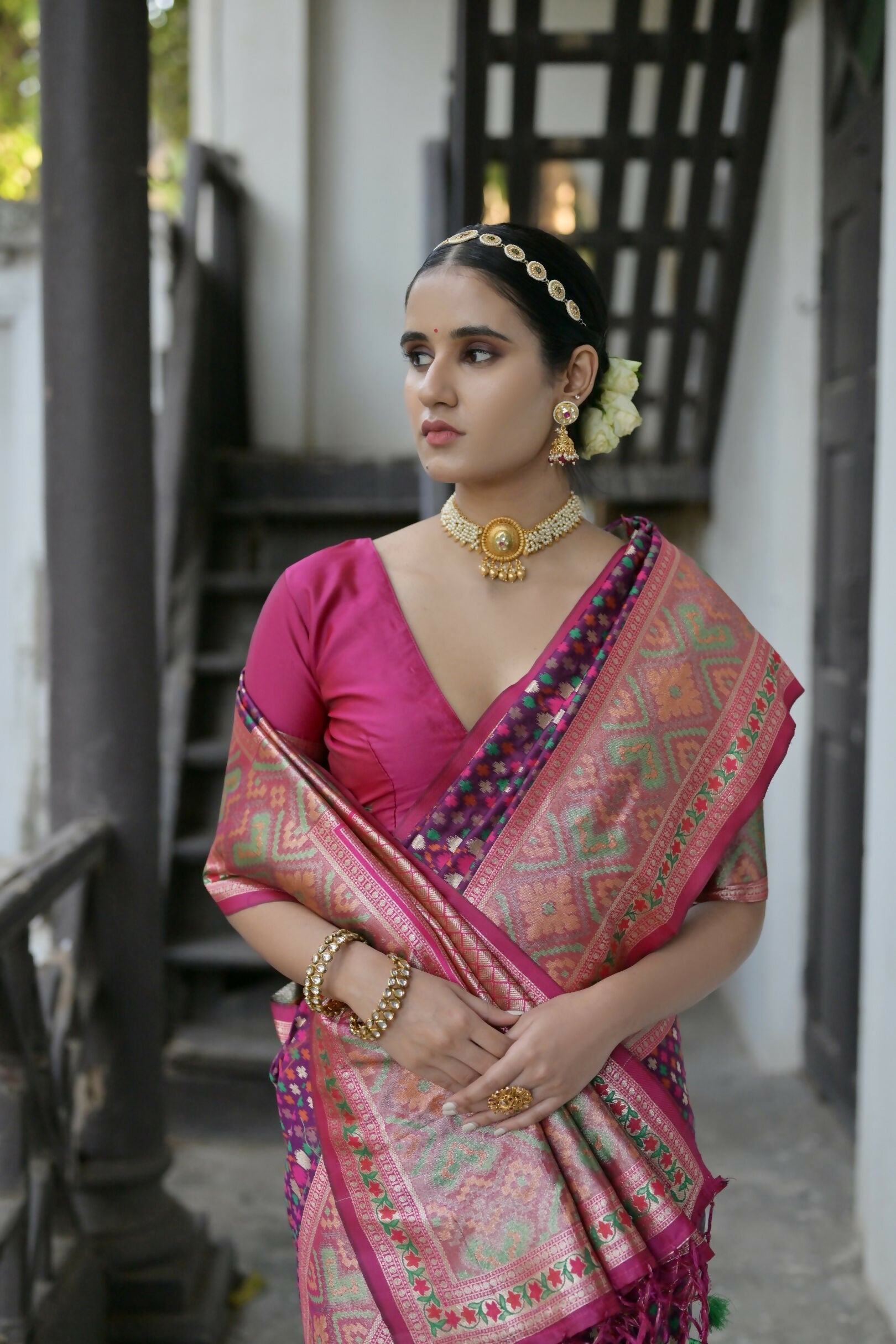 Vishnu Weaves Women's Wine Paithani Silk Saree with Blouse - Swadesiicart