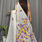 Exclusive Collection Beautiful White Purple Pure Cotton Hand Print Handloom Saree With Running Blouse Piece - Swadesiicart