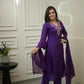 The52 Purple Women's Gorgeous Vichitra Fabric Embroidered Work Straight Kurta Pant and Dupatta Set - Swadesiicart