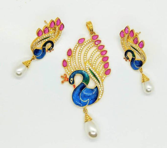 AD Ruby Peacock Pendant Set | Swadesiicart