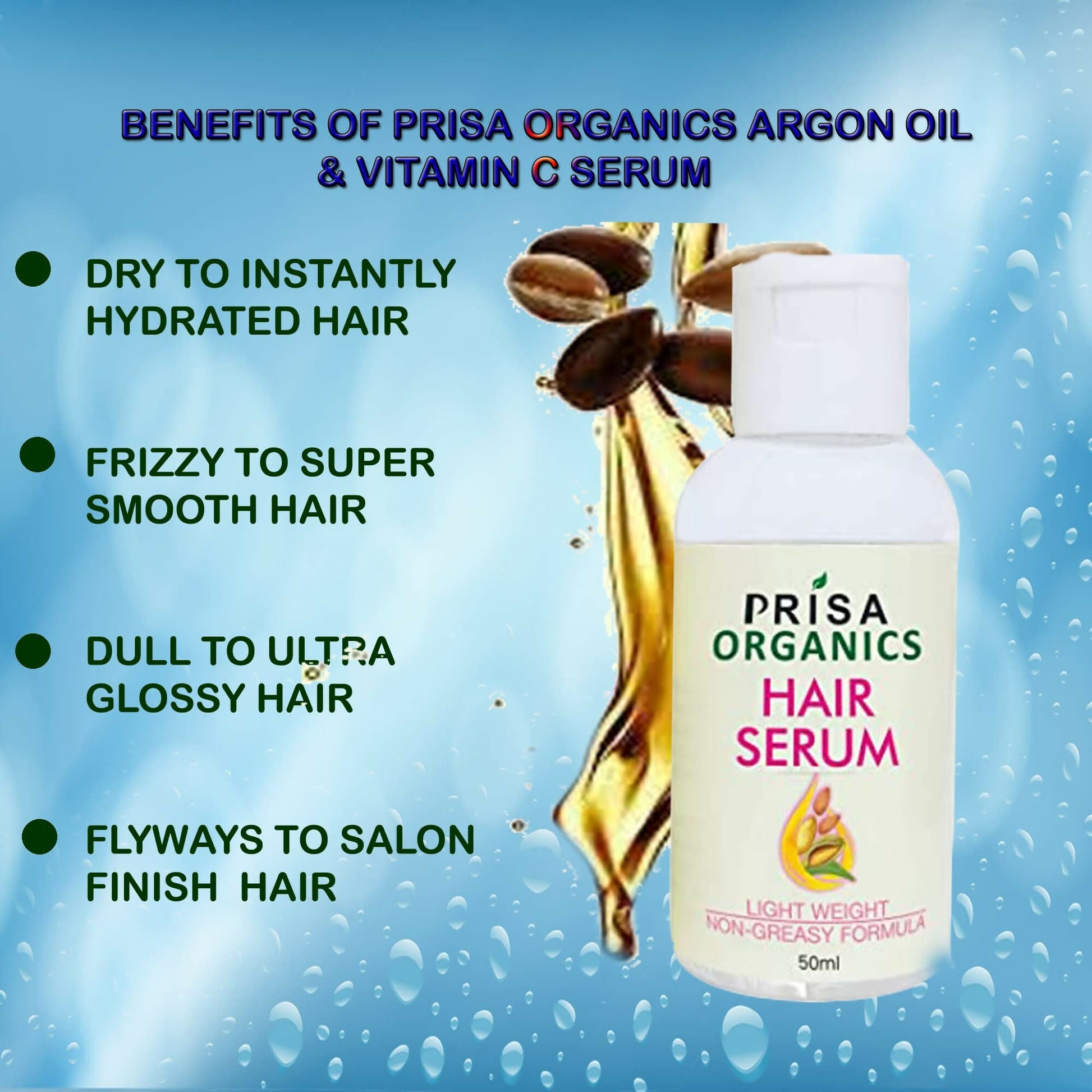 Prisa Organics Hair Serum With Argan Oil & Vitamin E - Promotes Hair Growth, Prevents Hair Loss and Thinning - Swadesiicart