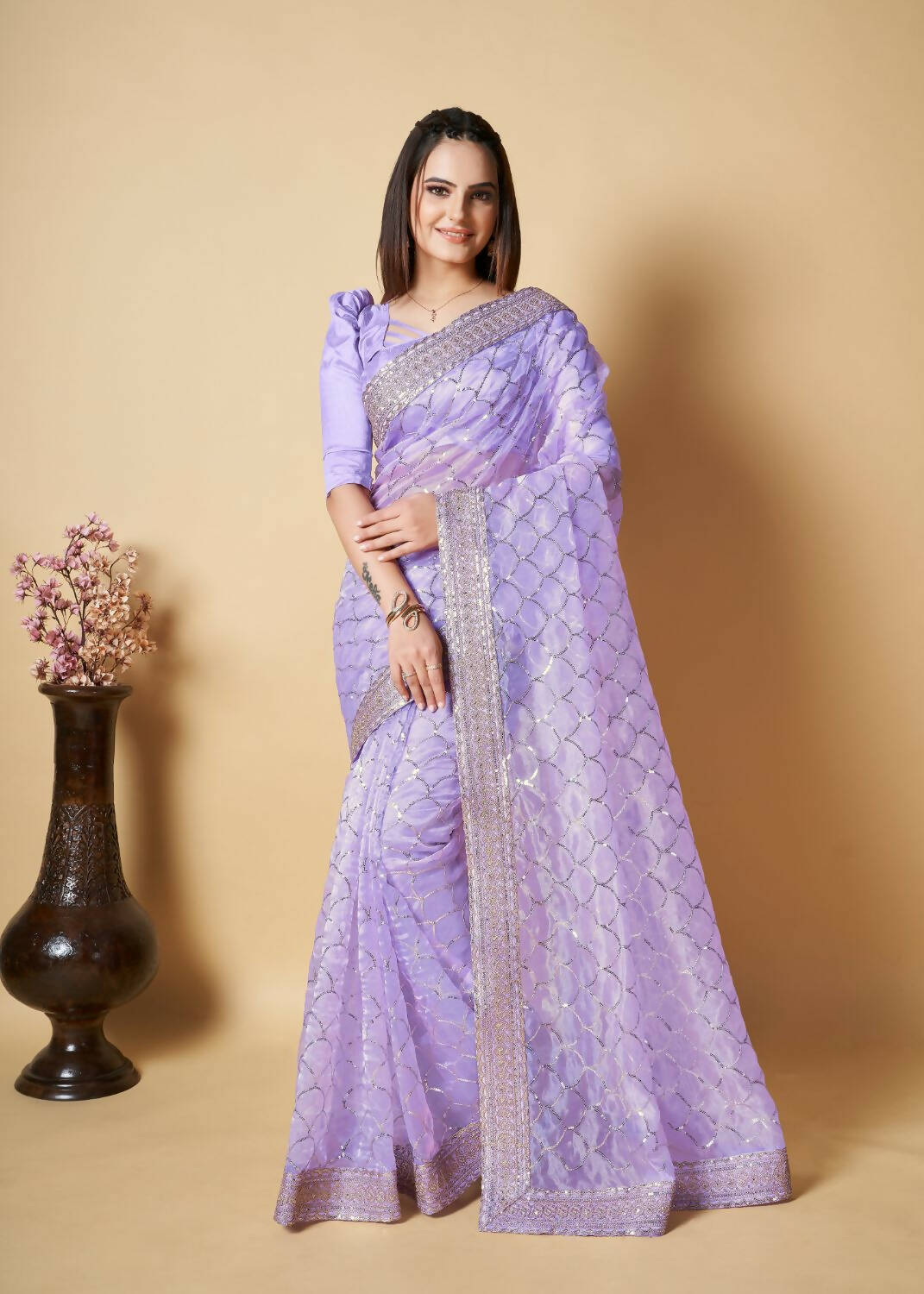 Vamsee Blue Organza Saree - Swadesiicart