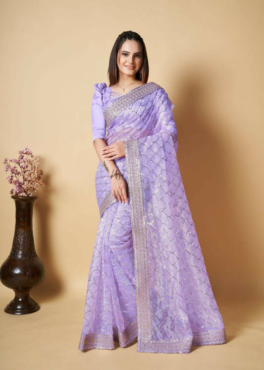 Vamsee Blue Organza Saree - Swadesiicart