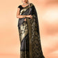 Joban Fashion Grey & Black Plain With Weaving Border Banarasi Silk Sarees | Swadesiicart