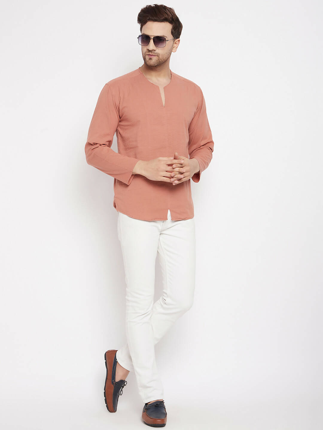 Even Apparels Brown Pure Cotton Men's Kurta With Slit Neckline | Swadesiicart