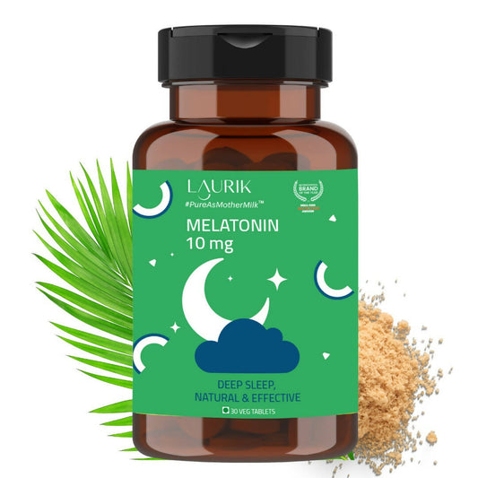 Laurik Melatonin 10Mg With Tagar Tablets | Non-Habit Forming Sleep Formula For Deep Sleep & Relaxation For Men & Women | Swadesiicart