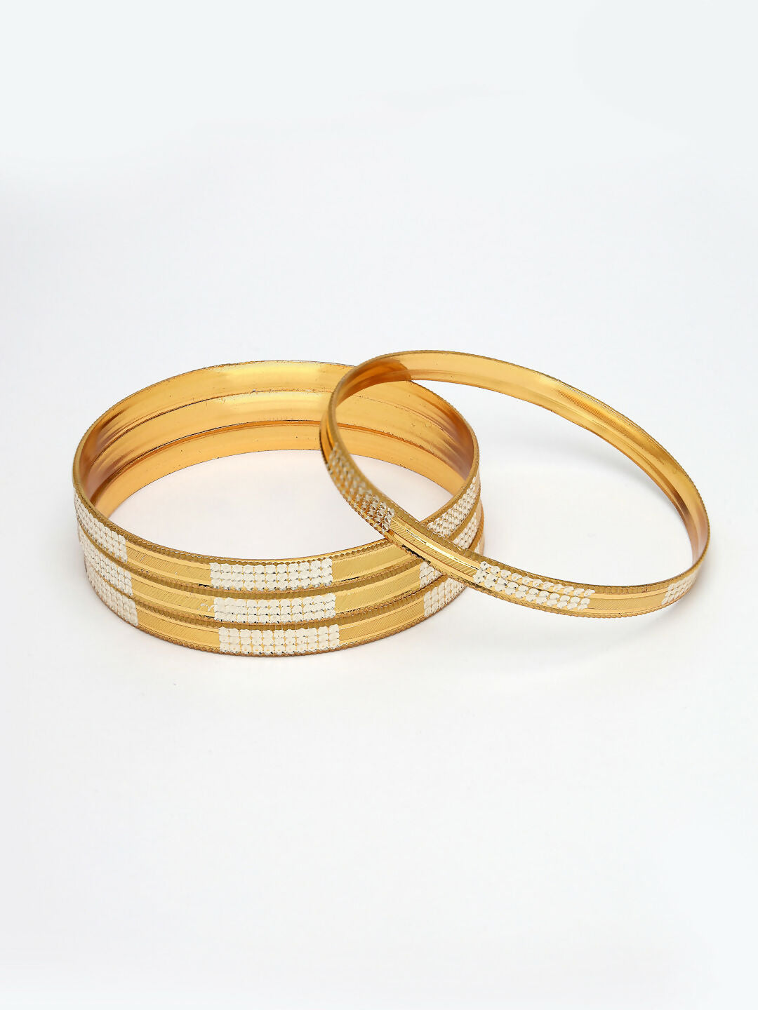 NVR Women's Set of 4 Gold-Polished CZ-Studded Traditional Bangles - Swadesiicart