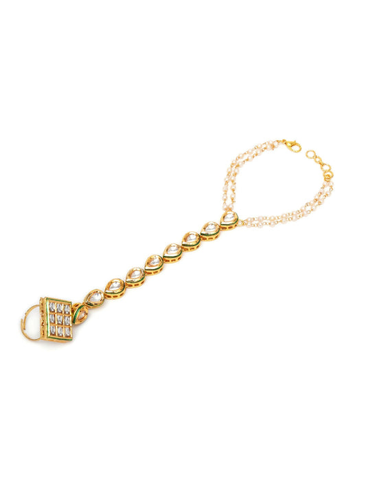 Kundan Hand Harness (gold) - Ruby Raang - Swadesiicart