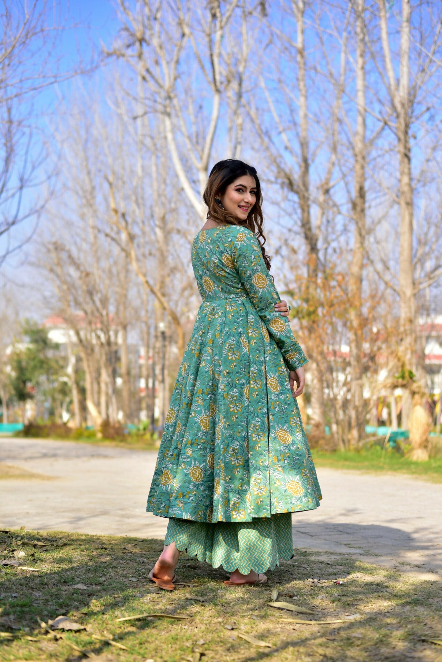 Jyoti Fashion Women's Sea Green Cotton Silk Heavy Digital Printed Kurta Plazo Set | Swadesiicart