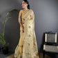 Joban Fashion Light Yellow Handloom Banarasi Organza Silk Khatali Butta Work Saree | Swadesiicart