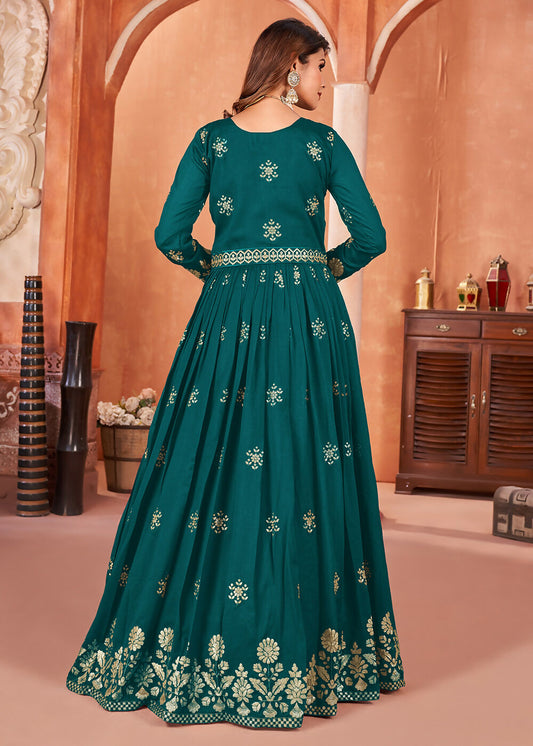 Rama Green Festive Embroidered Art Silk Anarkali Suit - Emponline | Swadesiicart