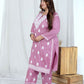 Miravan Women's Plus Size Chikankari Embroidery Pink Straight Kurta And Palazzo Set | Swadesiicart
