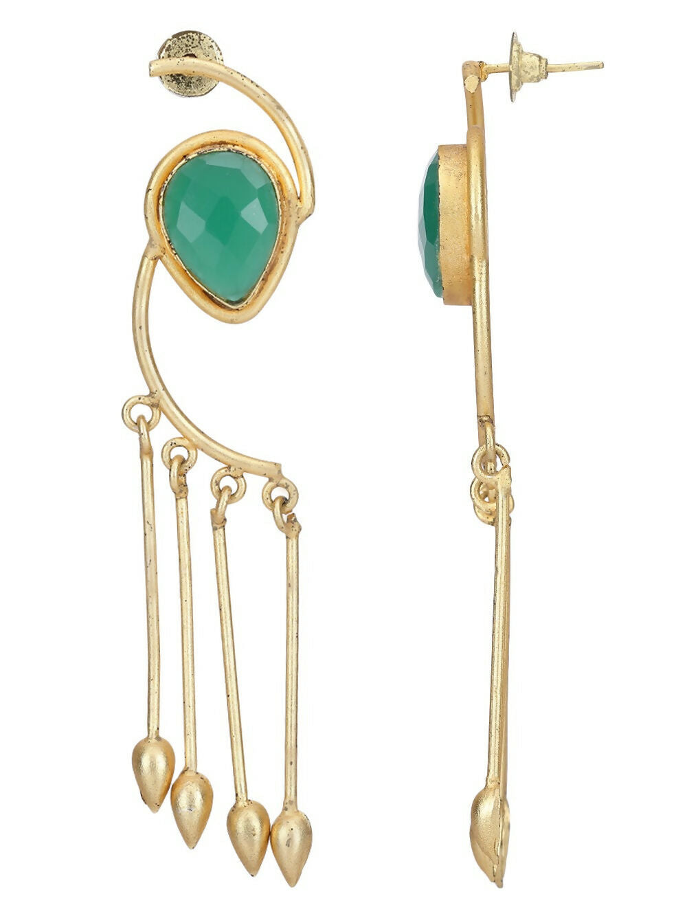 Joban Fashion Women Green Stone Matte Gold Earrings | Swadesiicart