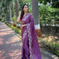 Vamsee Chinon Panchi Cherry Shimmer Saree - Swadesiicart