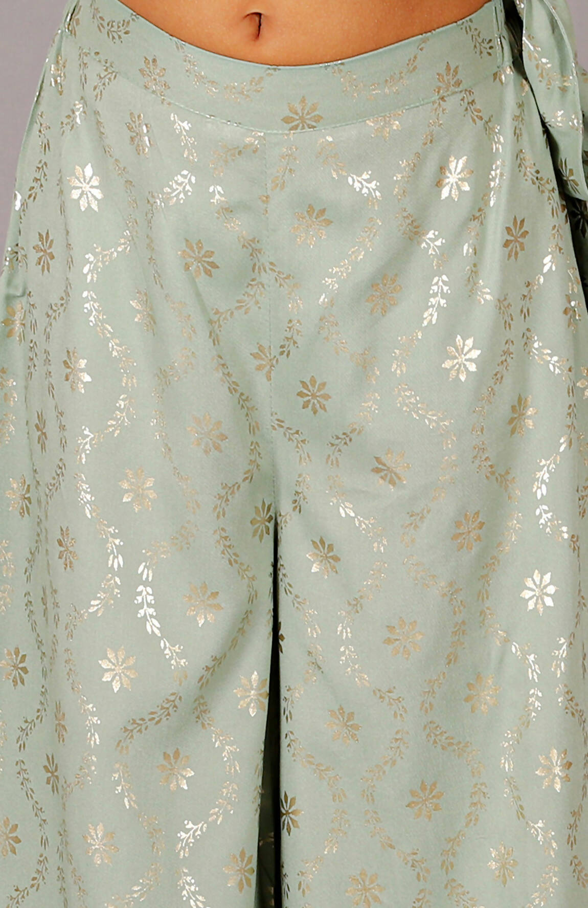 Lil Drama Fusion Fair Girls Green Crop Top With Palazzo Co-Ordinate Set - Swadesiicart