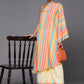 Ahalyaa Peach-Coloured & Blue Printed Striped Asymmetric Taselled Kaftan Kurta Palazzos | Swadesiicart