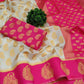 DEIANA'S Beautiful Designer Golden zari Soft Lichi Silk Saree - White - Swadesiicart