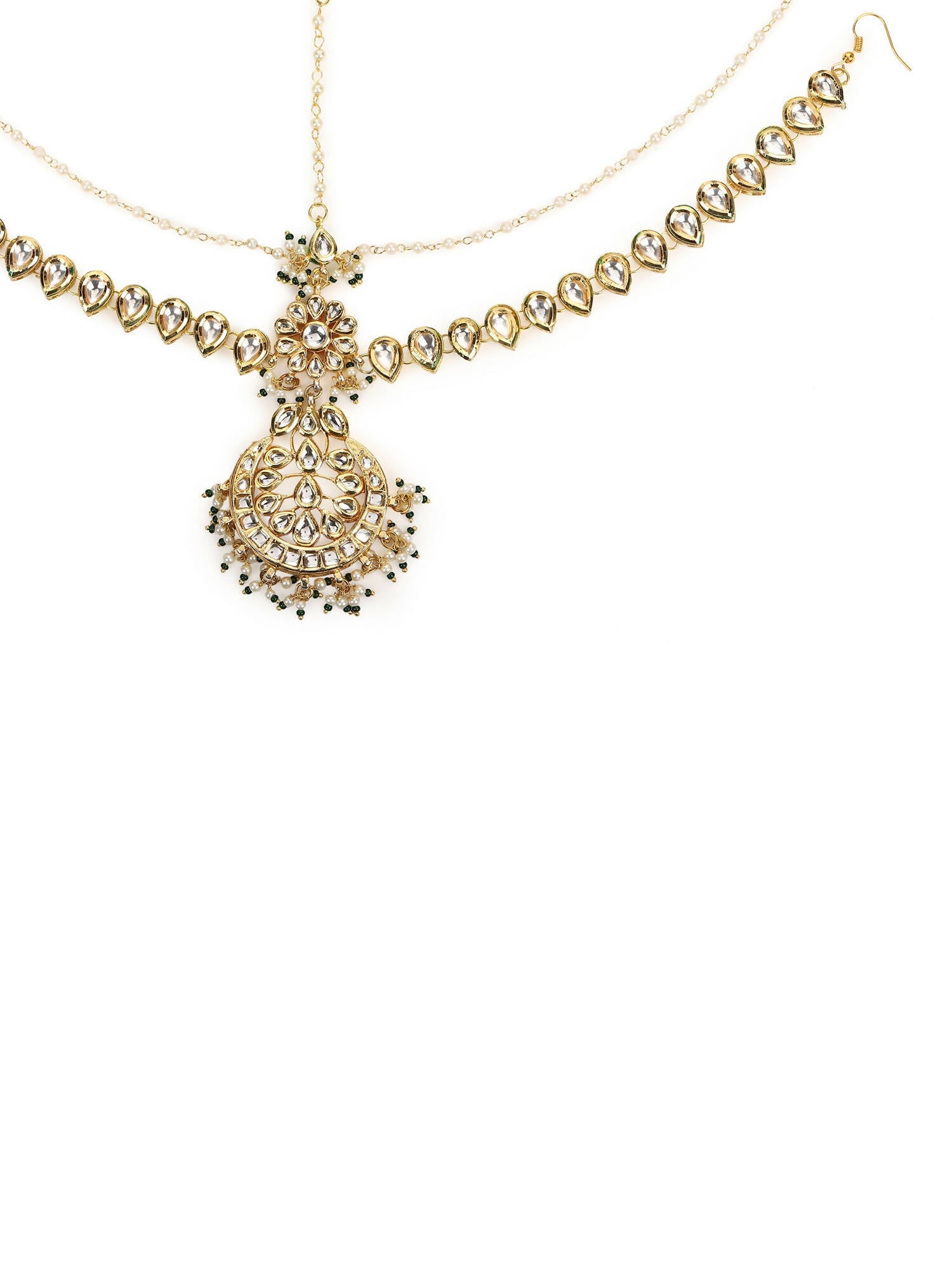 Women's Gold-Polished Kundan Mathapatti Head Jewellery - Ruby Raang | Swadesiicart