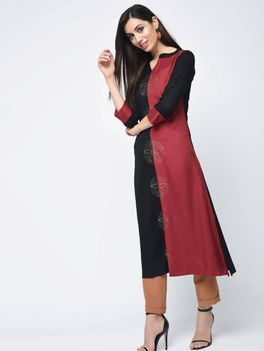 Aniyah Rayon Block Printed Double Color Straight Kurta (AN-112K) - Swadesiicart