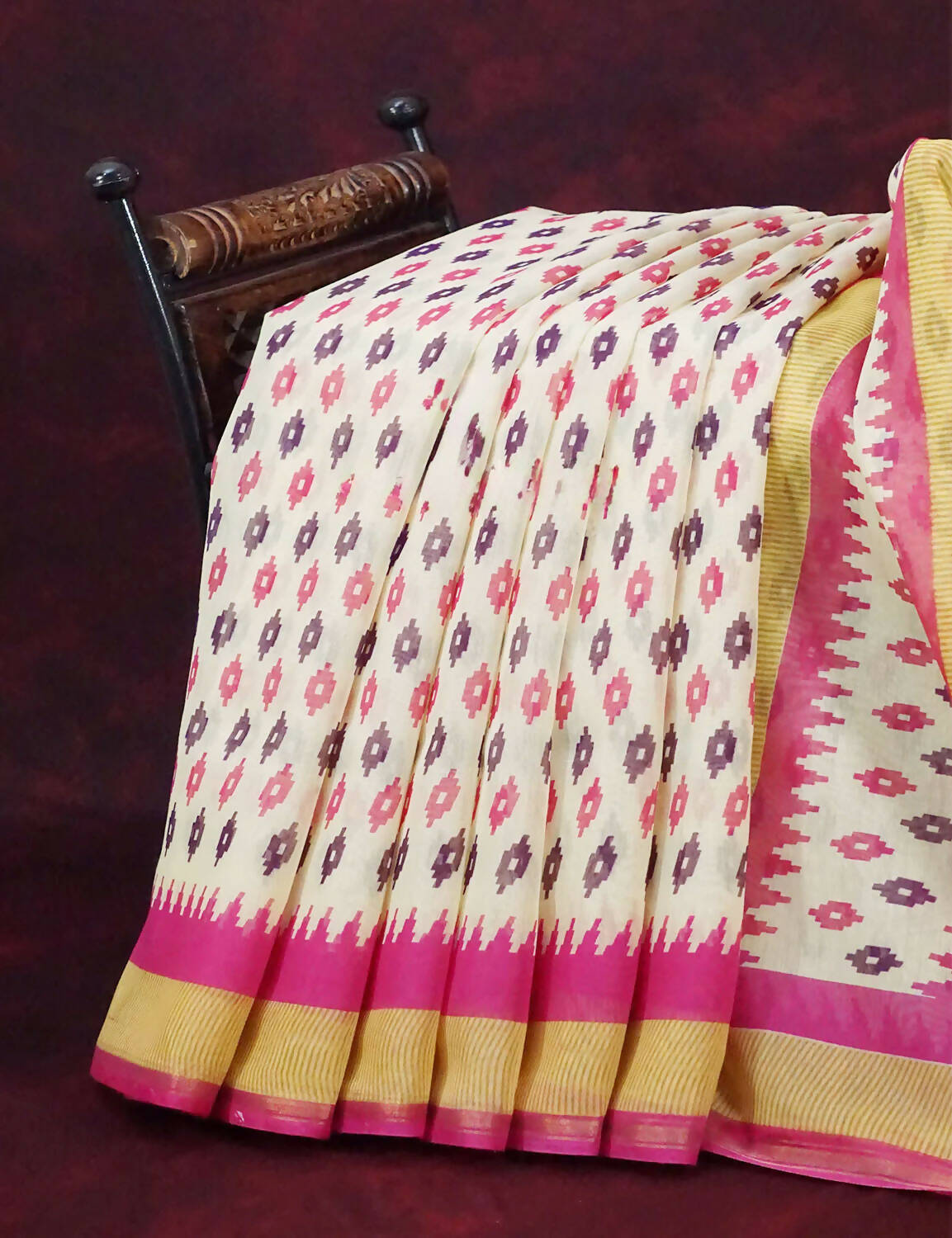 Combo of Off White and Pink Patan Patola Semi Chanderi Saree By Gayathri Reddy Designer Studio | Swadesiicart