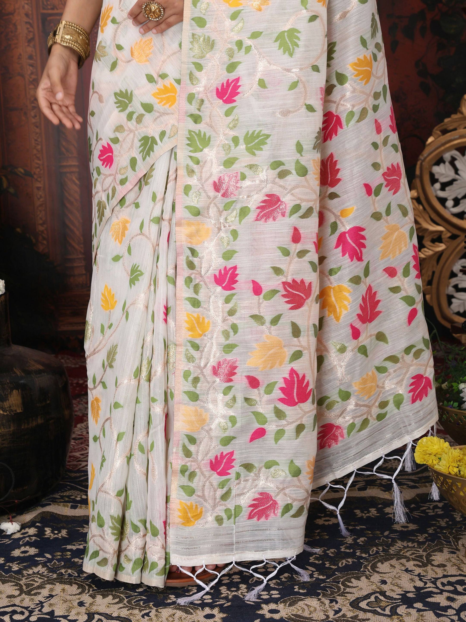 Shree Shyam Fashion Linen Cotton Yellow Saree