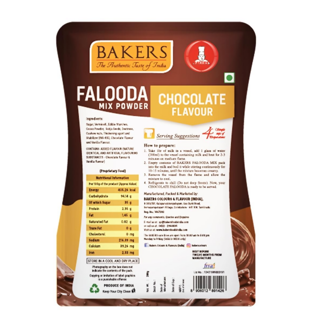 BAKERS Falooda Mix Powder - Chocolate, Vanilla And Rose Flavor