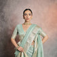 Vishnu Weaves Women's Sea-Green Tissue Linen Zari Woven Saree with Blouse - Swadesiicart