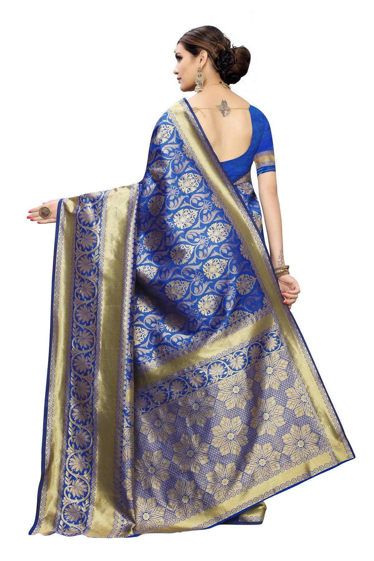 Vamika Banarasi Jaquard Blue Weaving Saree | Swadesiicart