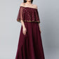Ahalyaa Women Wine Colour Crepe & Net Gold Printed Dress | Swadesiicart