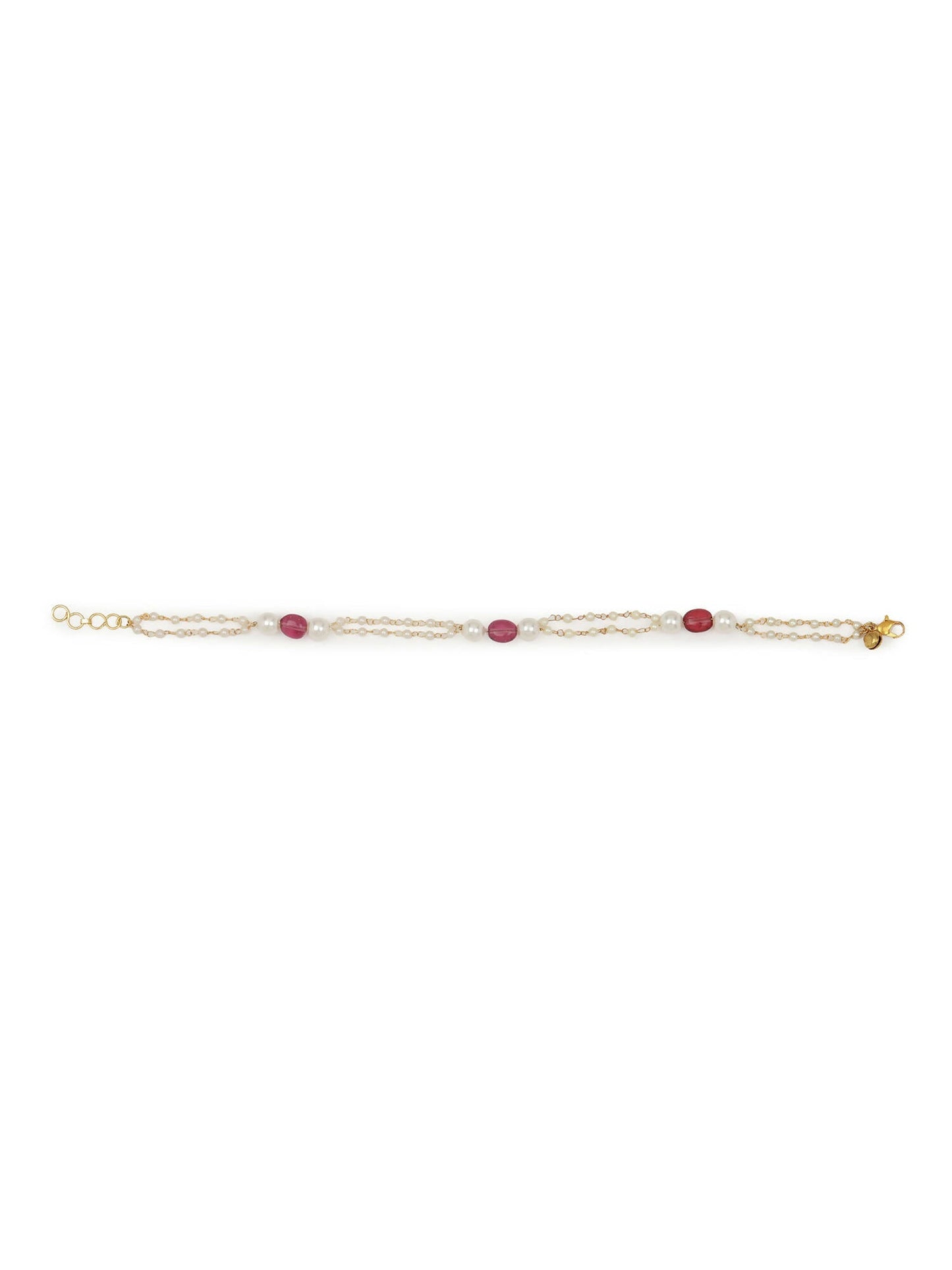Gold-Polished Pink White Pearl Beaded Anklets Set Of 2 - Ruby Raang | Swadesiicart