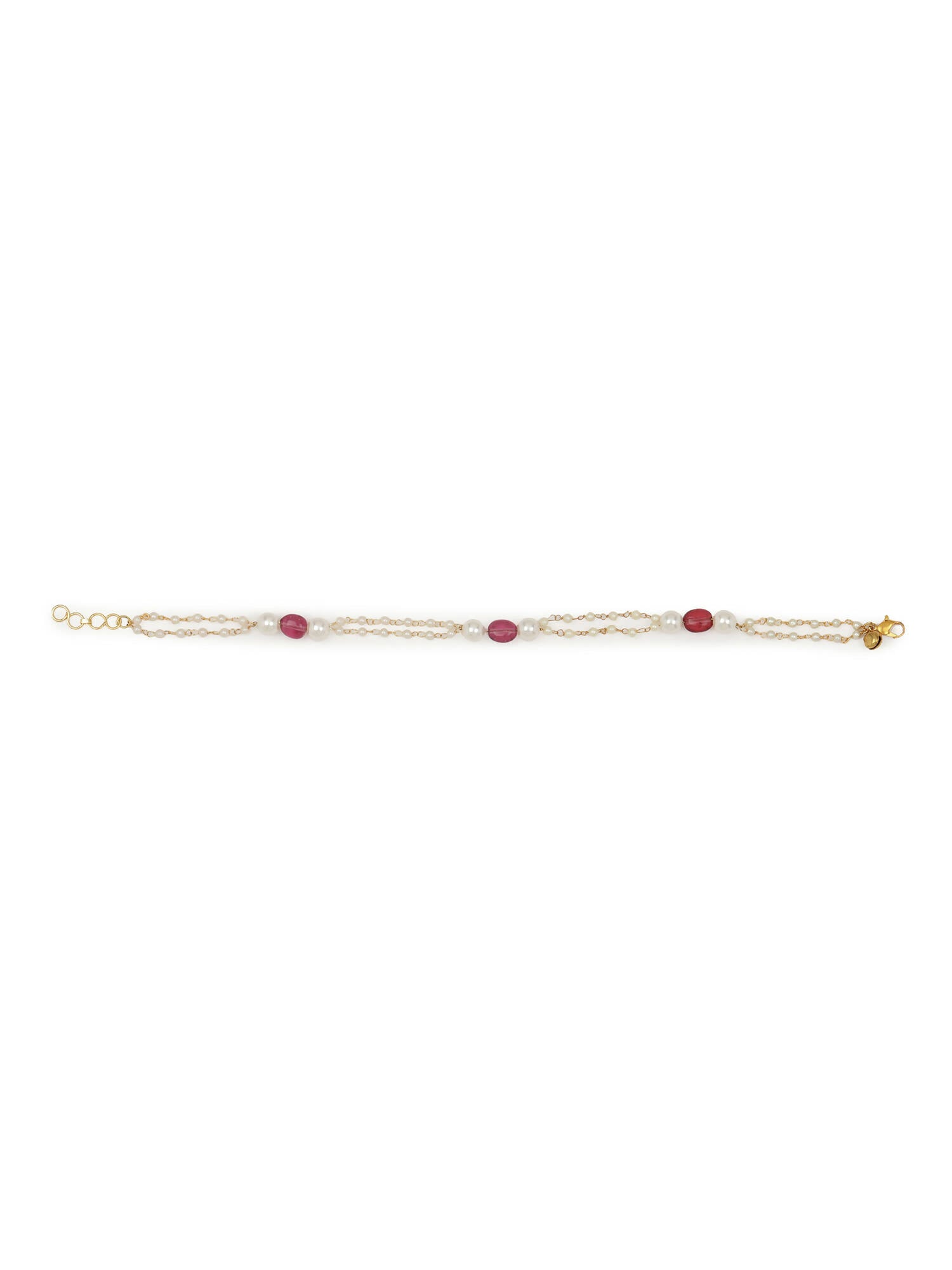 Gold-Polished Pink White Pearl Beaded Anklets Set Of 2 - Ruby Raang | Swadesiicart