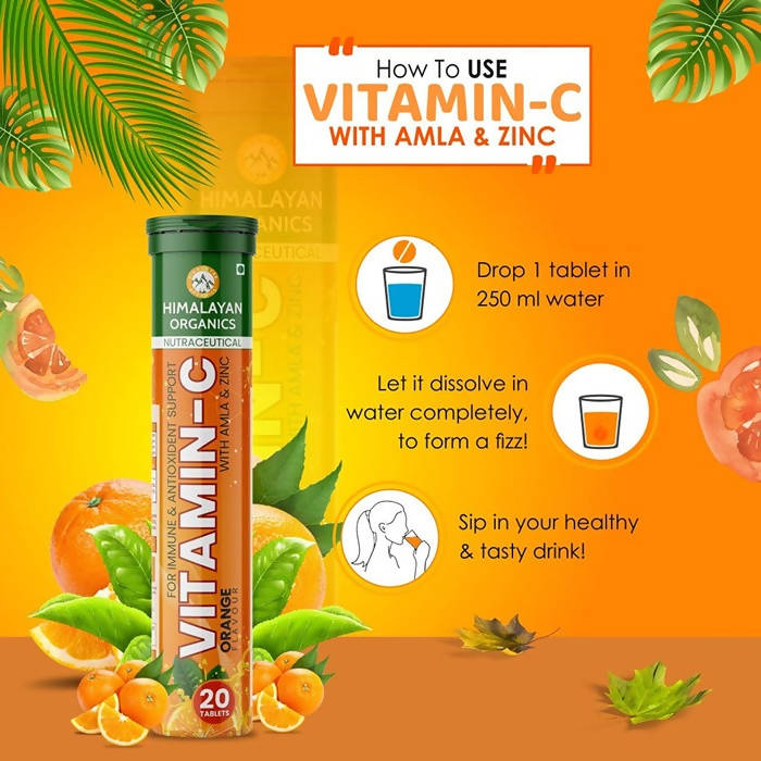 Himalayan Organics Vitamin-C Orange Flavour With Amla & Zinc Tablets | Swadesiicart